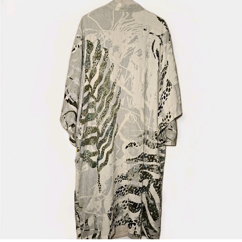 Anthropologie Kimono Duster Robe Viscose Linen Natural Botanical Women's OS